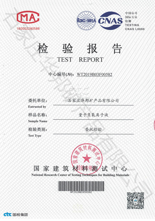 Negative ion test report